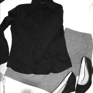 New York & Co Black French Cuff Button Up Shirt